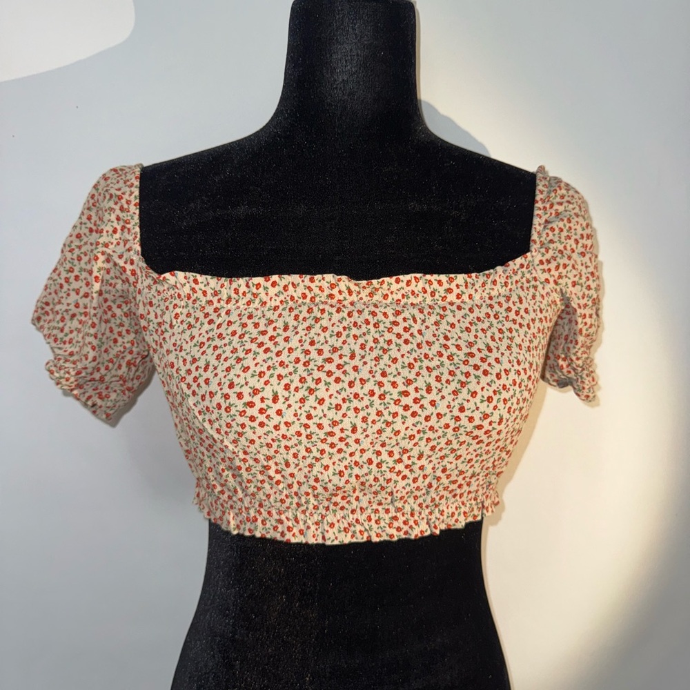 Brandy Melville Cream and Red Floral Blouse